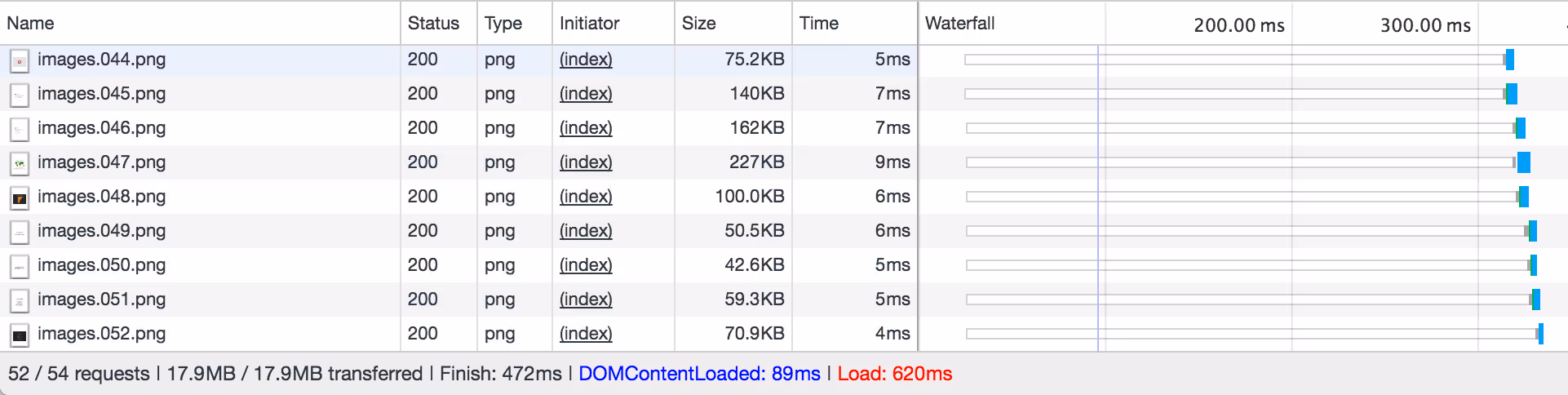 Devtools 截图显示 18MB 下载